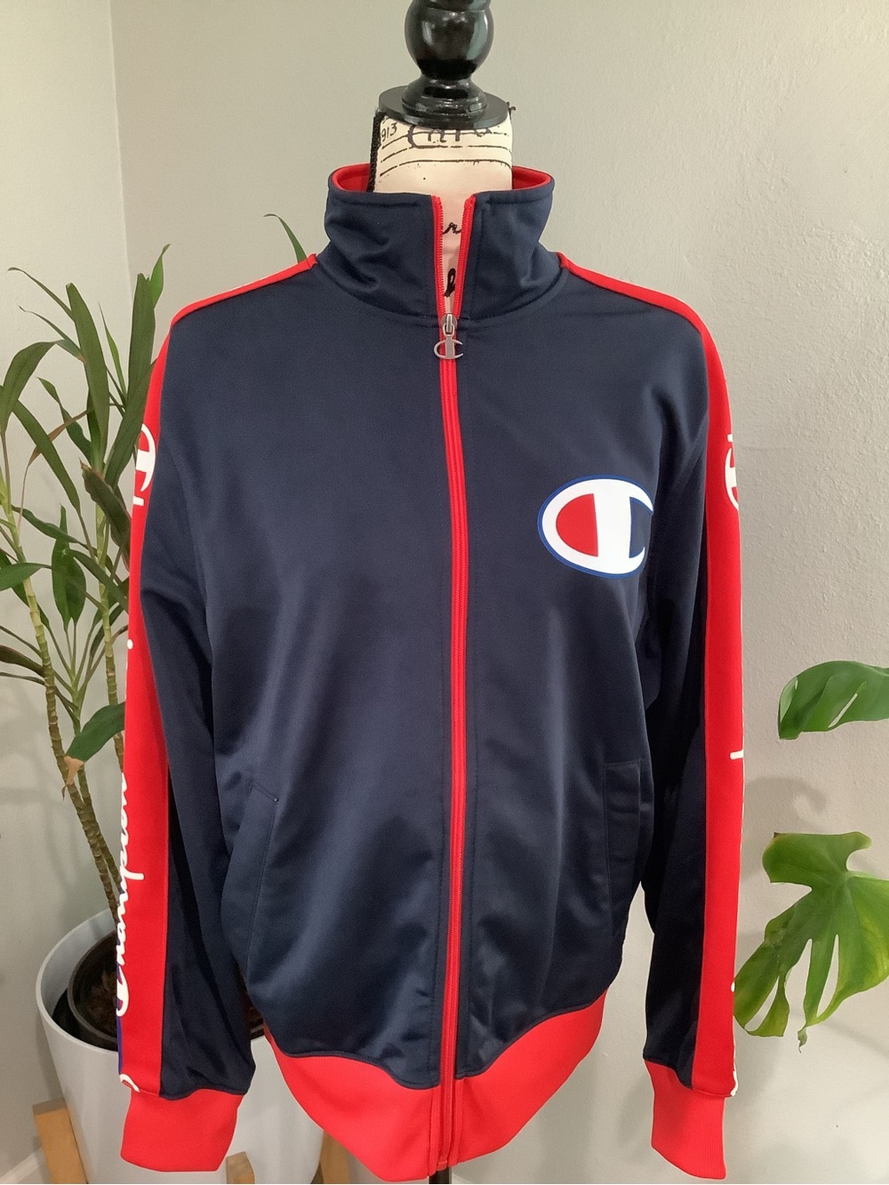 Champion Navy Blue and Red Athletic Zip-Up Jacket